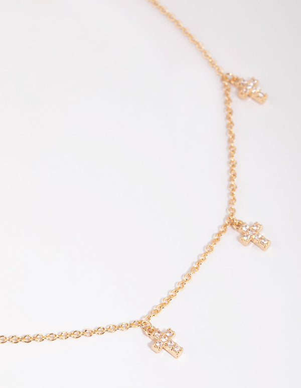Gold Crystal Cross Choker Necklace