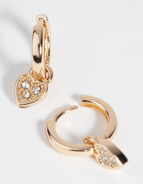 Gold Heart Huggie Hoop Earrings