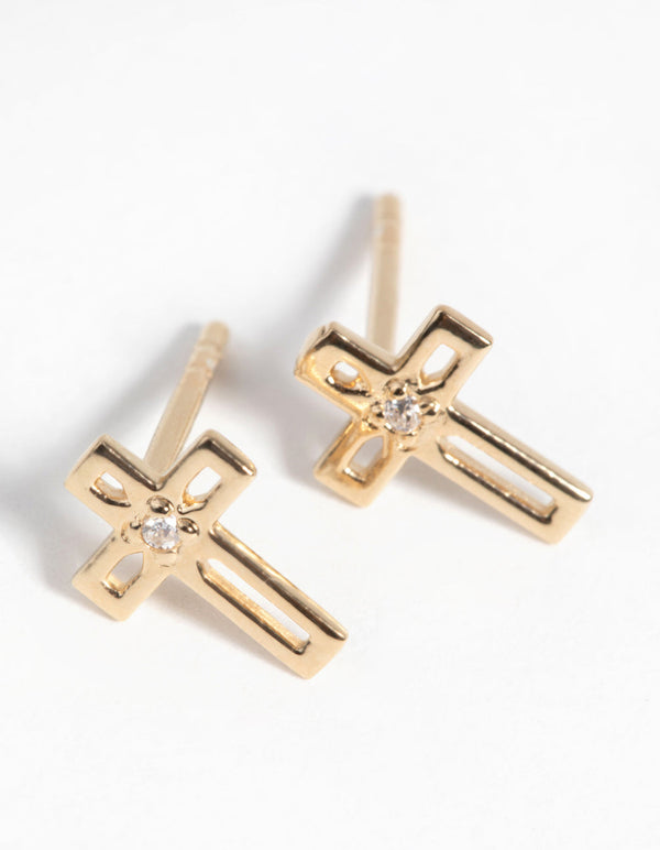 Gold Plated Sterling Silver Diamante Cross Stud Earrings