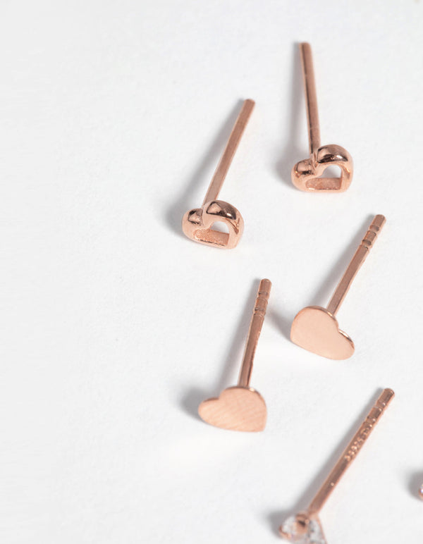 Rose Gold Plated Sterling Silver Heart Stud Earring Pack