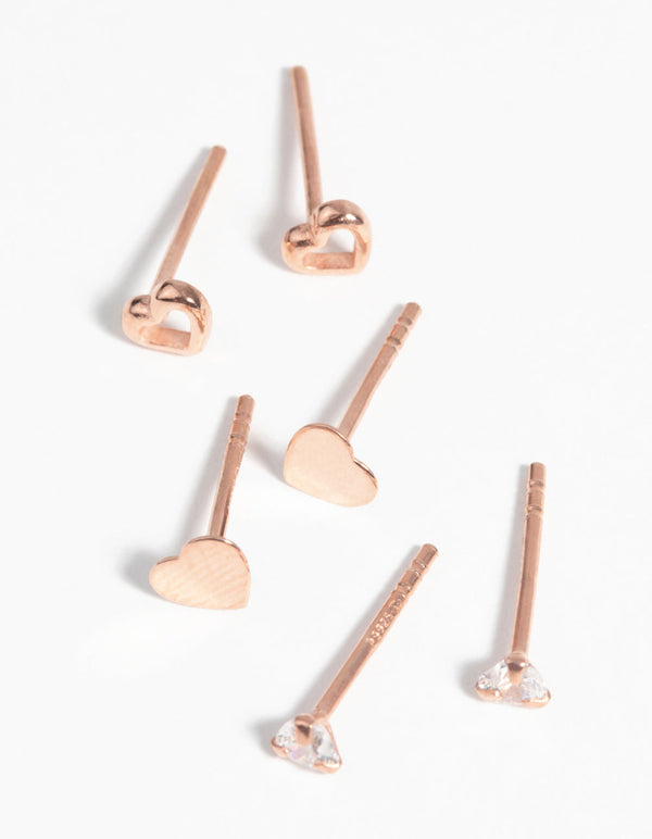 Rose Gold Plated Sterling Silver Heart Stud Earring Pack
