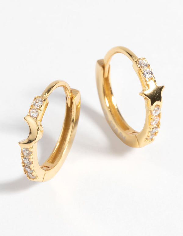 Gold Plated Sterling Silver Galaxy Huggie Hoop Earrings
