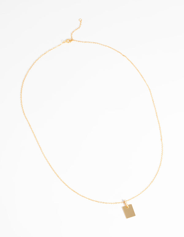 Gold Plated Sterling Silver Rectangular Tag Necklace