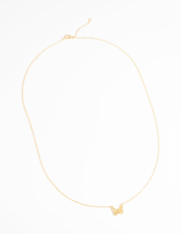 Gold Plated Sterling Silver Etched Butterfly Necklace