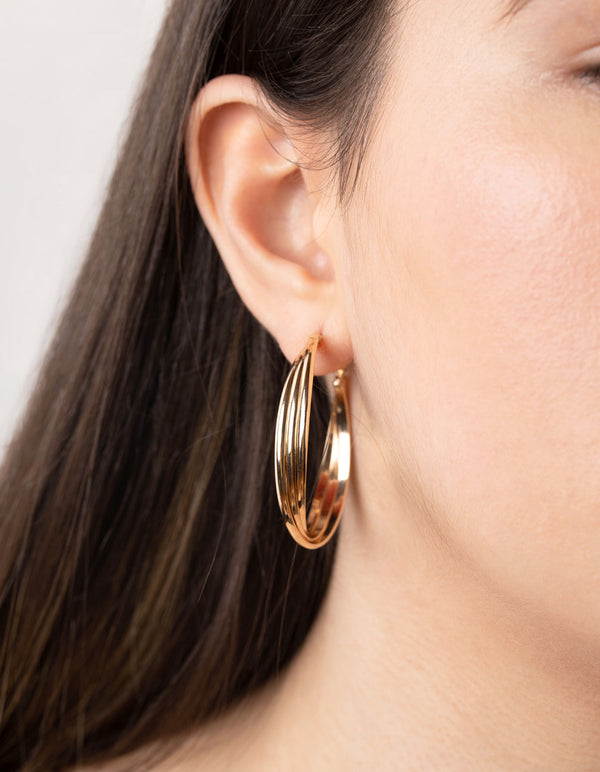 Gold Triple Twist Hoop Earrings