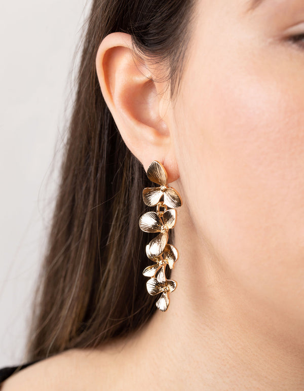 Gold Flower Drop Earrings