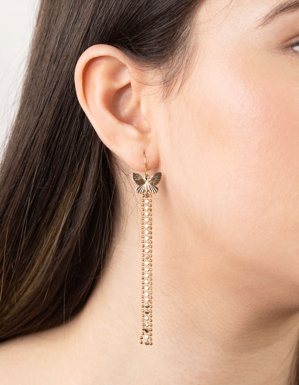 Gold Butterfly Chain Drop Earrings