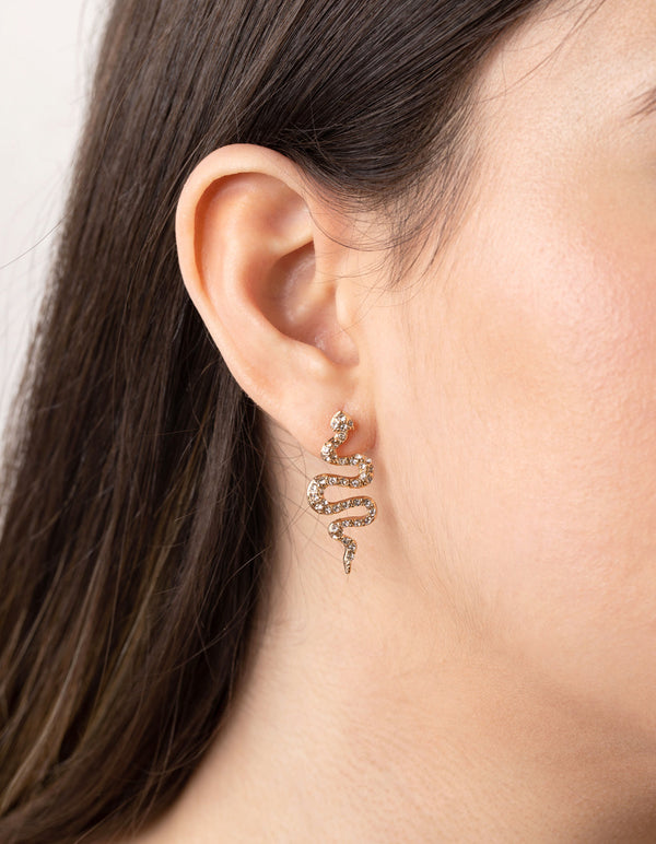 Gold Diamante Snake Stud Earrings