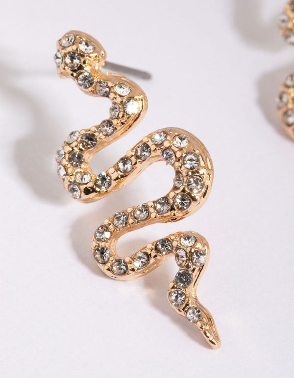 Gold Diamante Snake Stud Earrings
