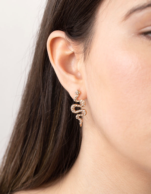 Gold Diamante Snake Stud Earrings