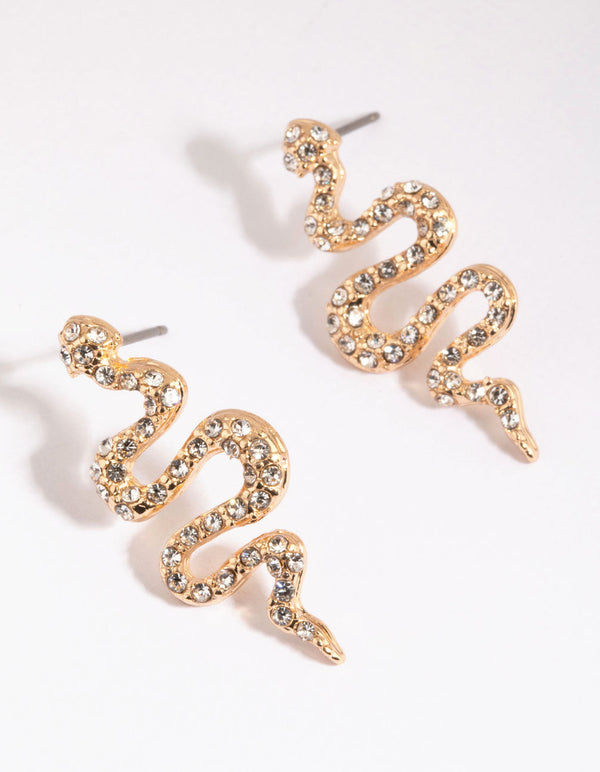 Gold Diamante Snake Stud Earrings