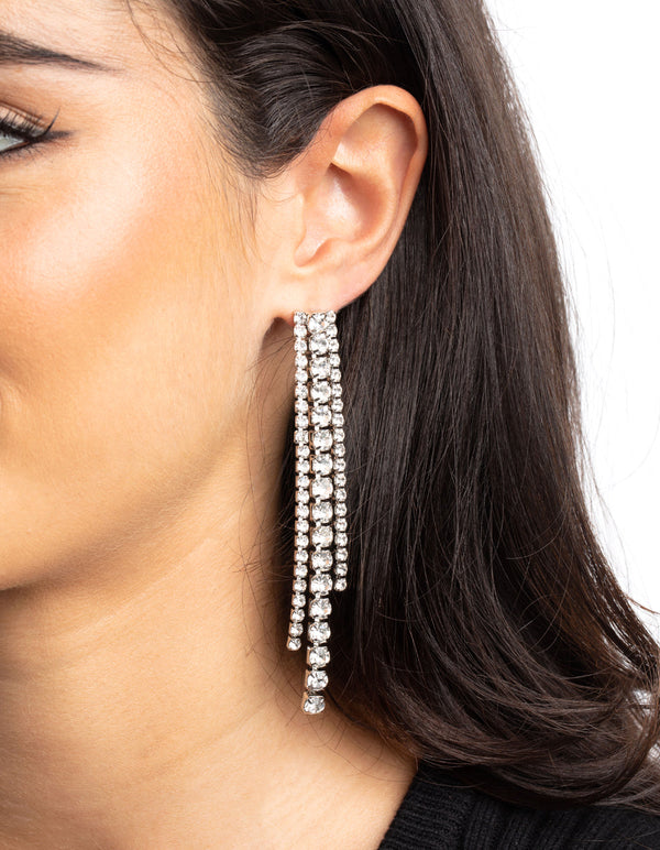 Rhodium Diamante Drop Earrings