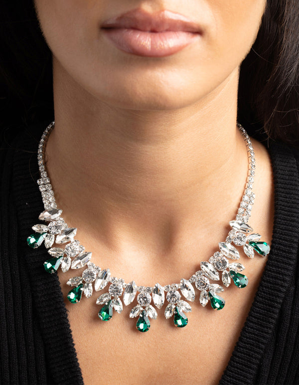 Green Diamante Necklace and Earrings Set