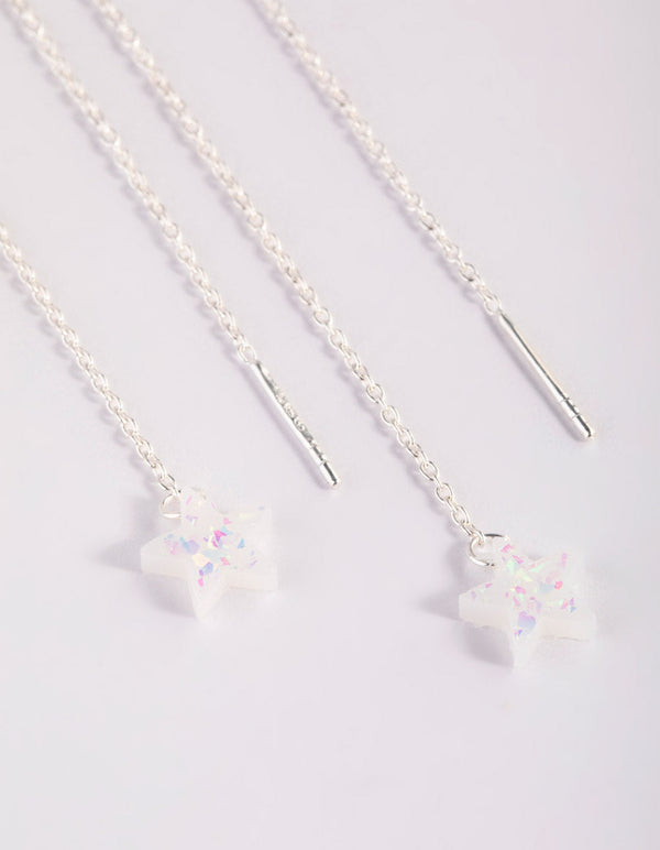 Sterling Silver Star and Opal Threader Earrings