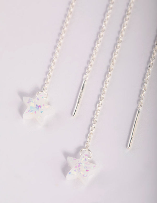 Sterling Silver Star and Opal Threader Earrings