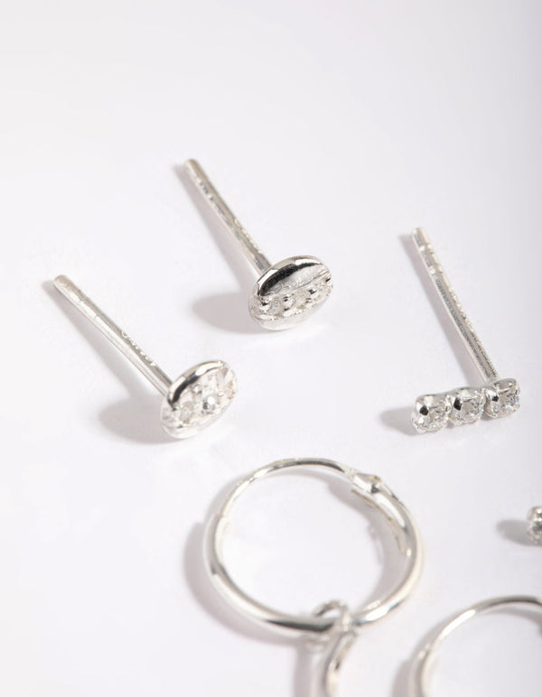 Sterling Silver Moon Diamante Stud and Hoop Earring Pack