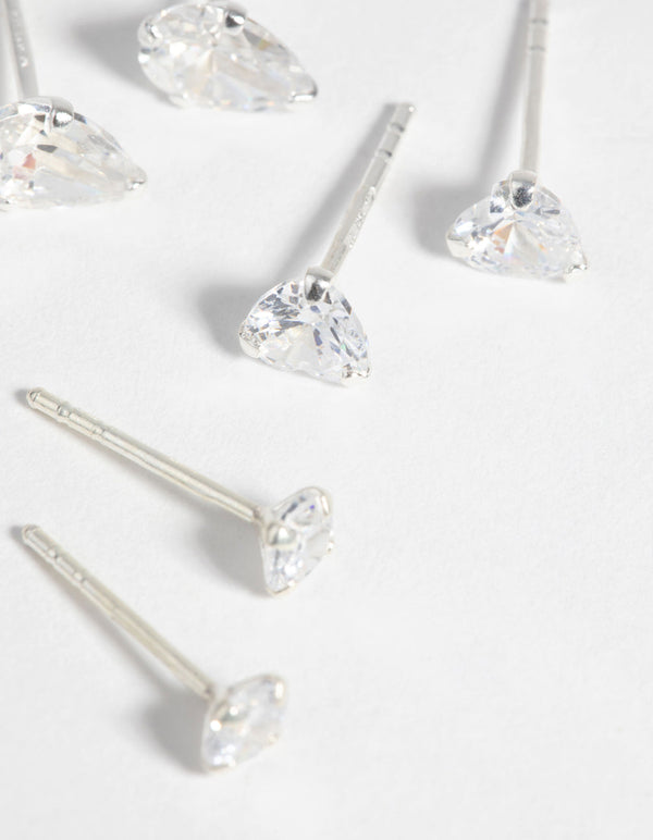 Sterling Silver and Cubic Zirconia Stud Earring Pack