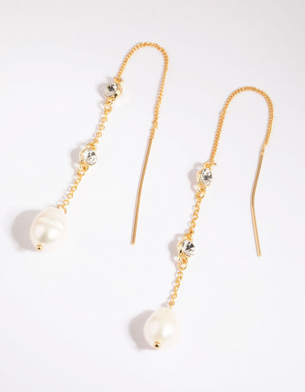 Gold Plated Thread-Through Earrings with Freshwater Pearls