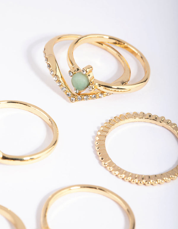 Gold Plated Ring Pack with Semi-Precious Stones