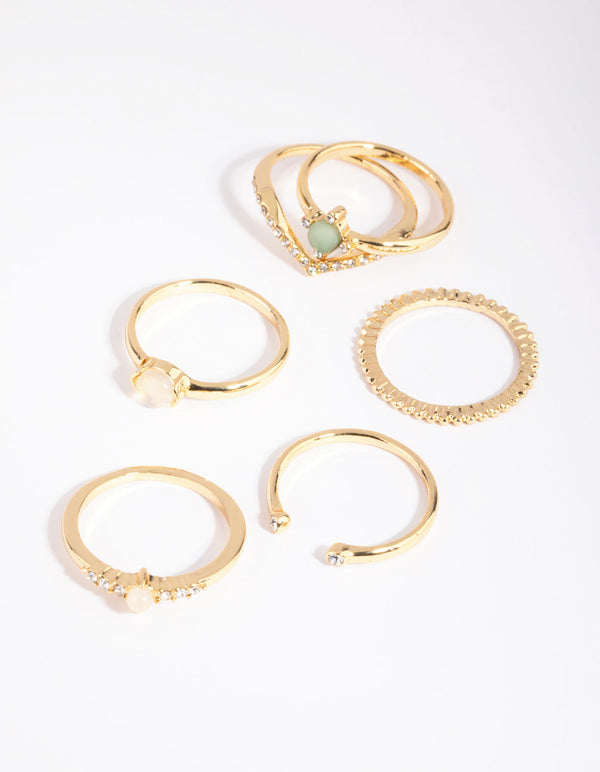 Gold Plated Ring Pack with Semi-Precious Stones
