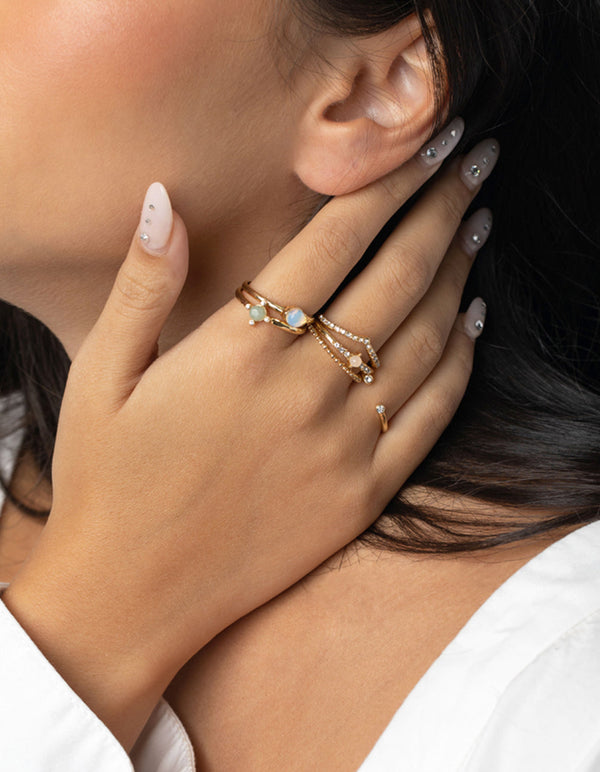 Gold Plated Ring Pack with Semi-Precious Stones