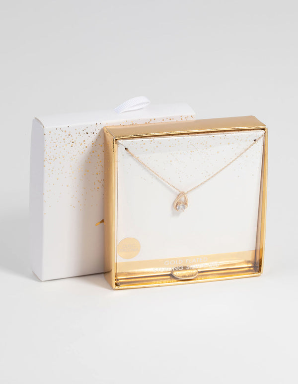 Gold Plated Sterling Silver Cubic Zirconia Teardrop Necklace