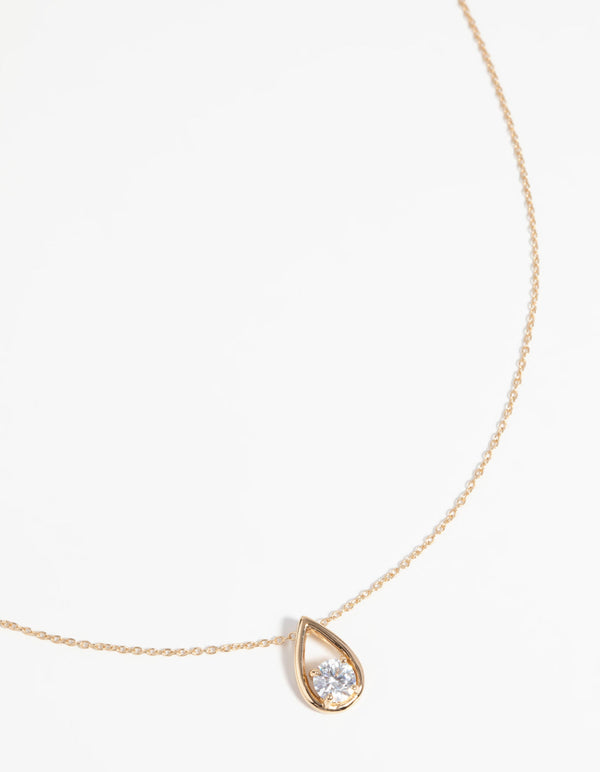 Gold Plated Sterling Silver Cubic Zirconia Teardrop Necklace
