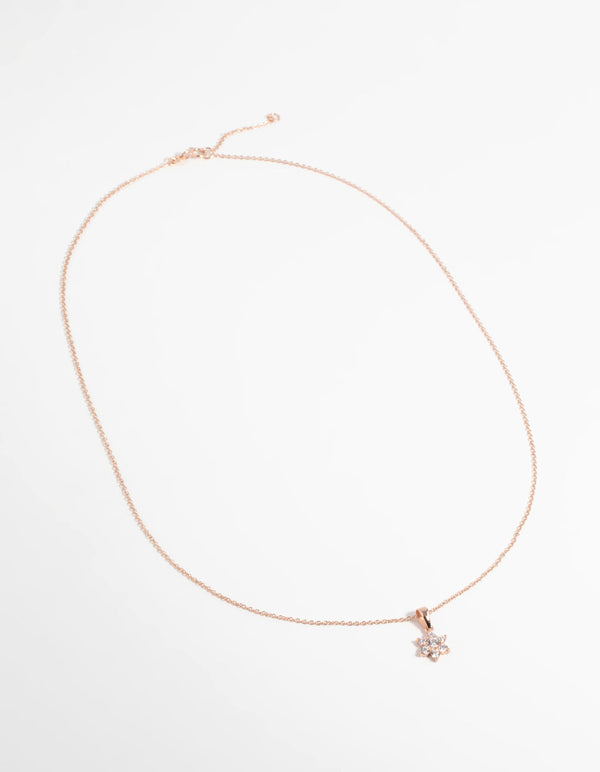 Rose Gold Plated Cubic Zirconia Flower Necklace