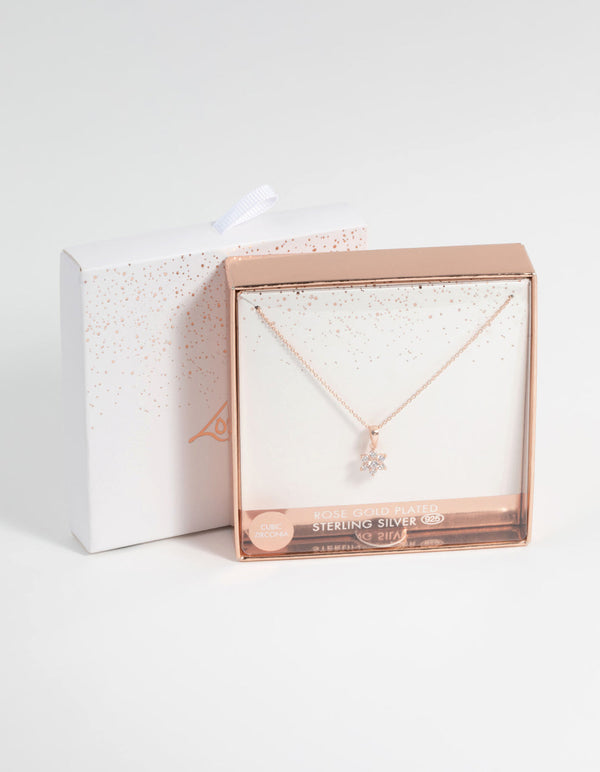 Rose Gold Plated Cubic Zirconia Flower Necklace