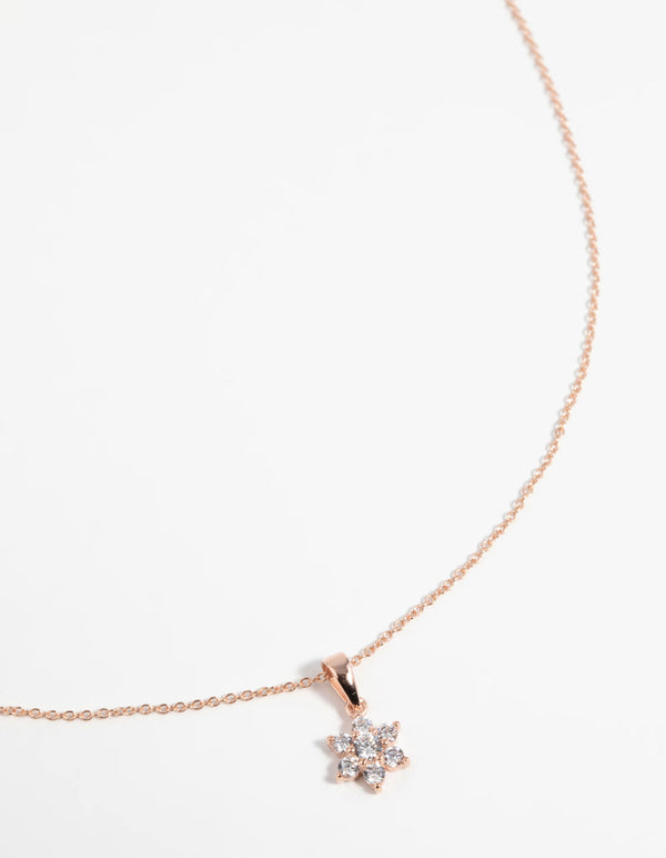 Rose Gold Plated Cubic Zirconia Flower Necklace
