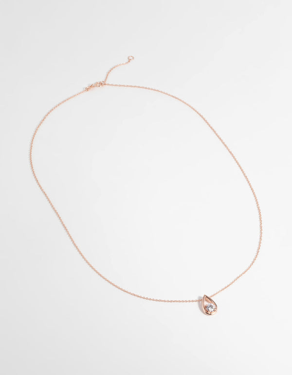 Rose Gold Plated Sterling Silver Cubic Zirconia Teardrop Necklace