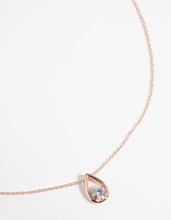 Rose Gold Plated Sterling Silver Cubic Zirconia Teardrop Necklace