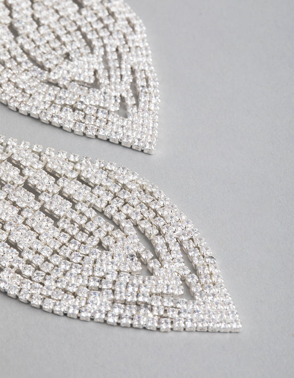Silver Cubic Zirconia Tetris Chandelier Earrings