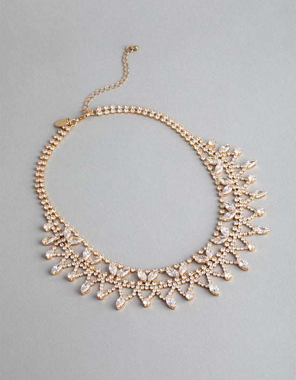 Gold Cubic Zirconia Statement Pointed Necklace