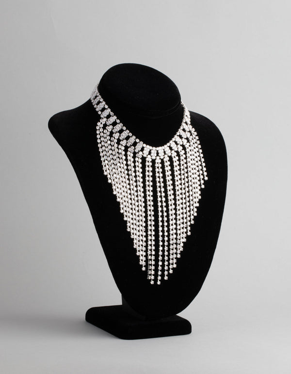 Silver Cubic Zirconia Short Curtain Choker Necklace