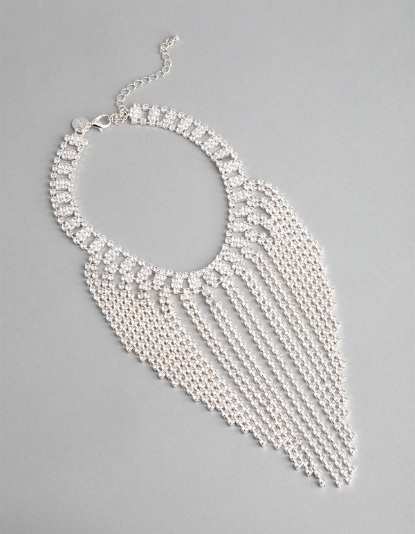 Silver Cubic Zirconia Short Curtain Choker Necklace