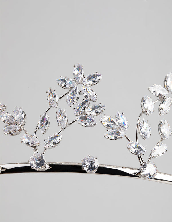 Rhodium Cubic Zirconia Draped Flower Alice Band