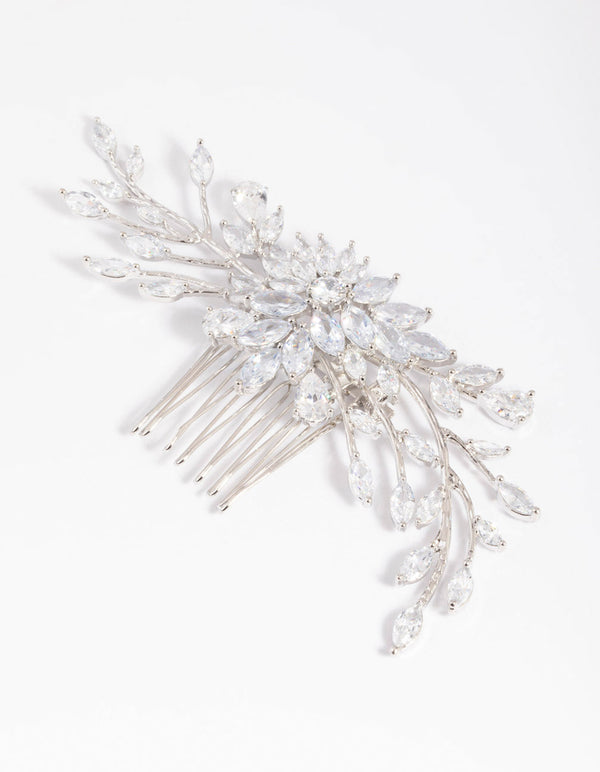 Rhodium Cubic Zirconia Floral Milky Way Kam