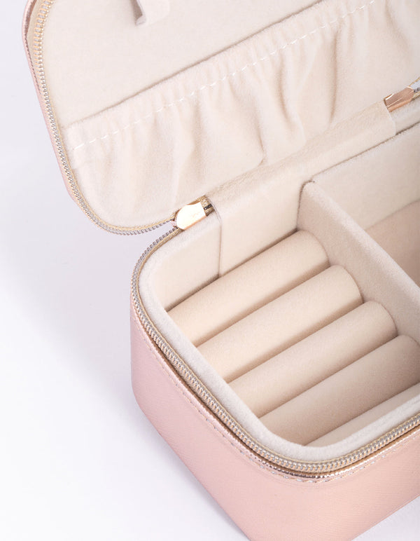 Rose Gold PU Leather Rectangular Jewellery Box