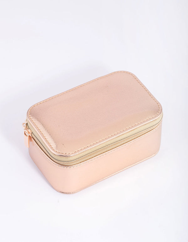 Rose Gold PU Leather Rectangular Jewellery Box