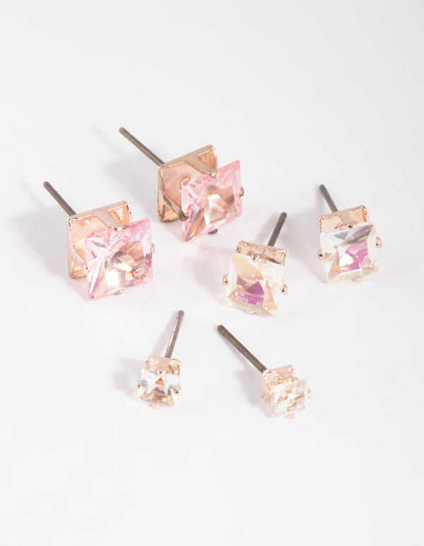 Rose Gold Diamante Stud Earring Pack
