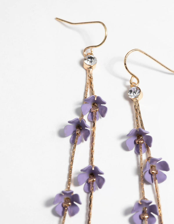 Gold and Lilac Flower Earrings