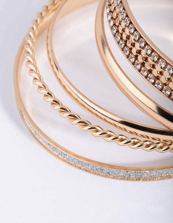 Gold Glitter and Diamante Bangle Pack