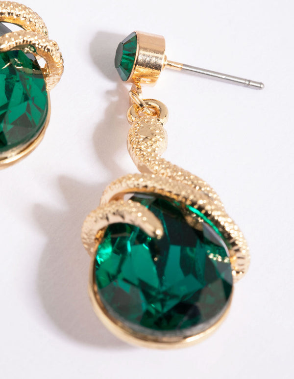 Gold Snake Drop Earrings