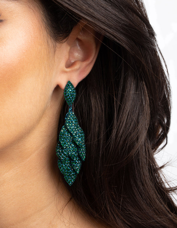 Matte groene diamanten blad oorbellen