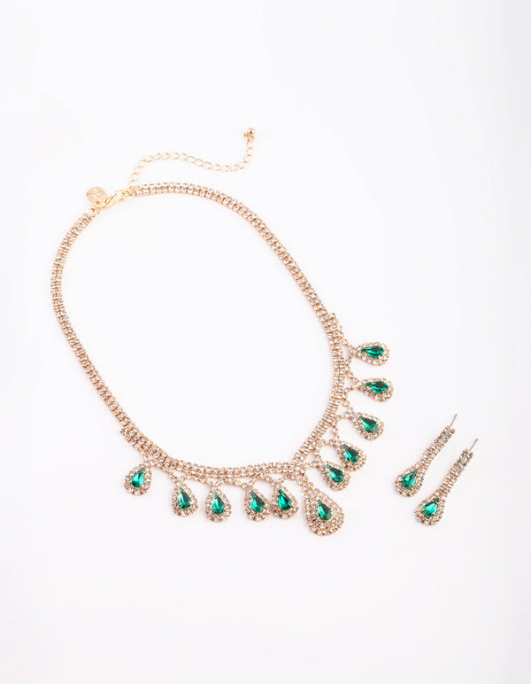 Gold Teardrop Necklace and Earrings Set