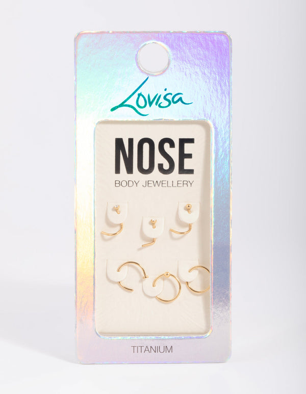 Gold-Plated Titanium Nose Stud Pack