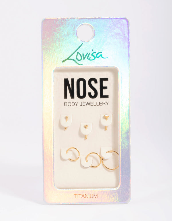 Gold-Plated Titanium Nose Stud Pack