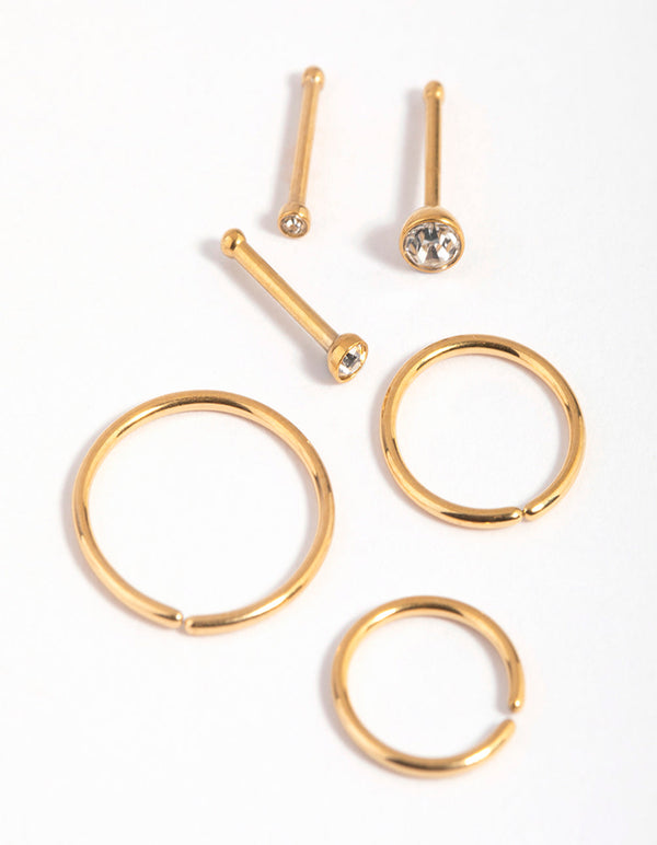 Gold-Plated Titanium Nose Stud Pack