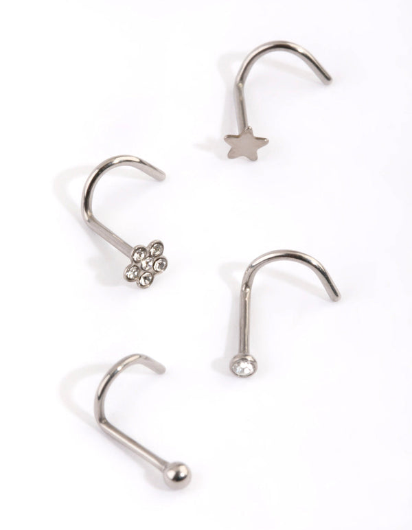 Titanium Star and Flower Nose Stud Pack